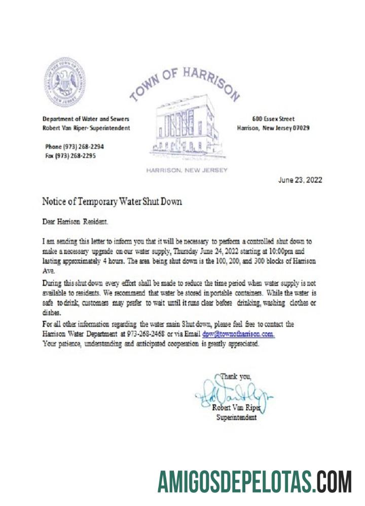 Aviso de corte de água da cidade de Harrison, EUA, Nova Jersey baixar para verificação